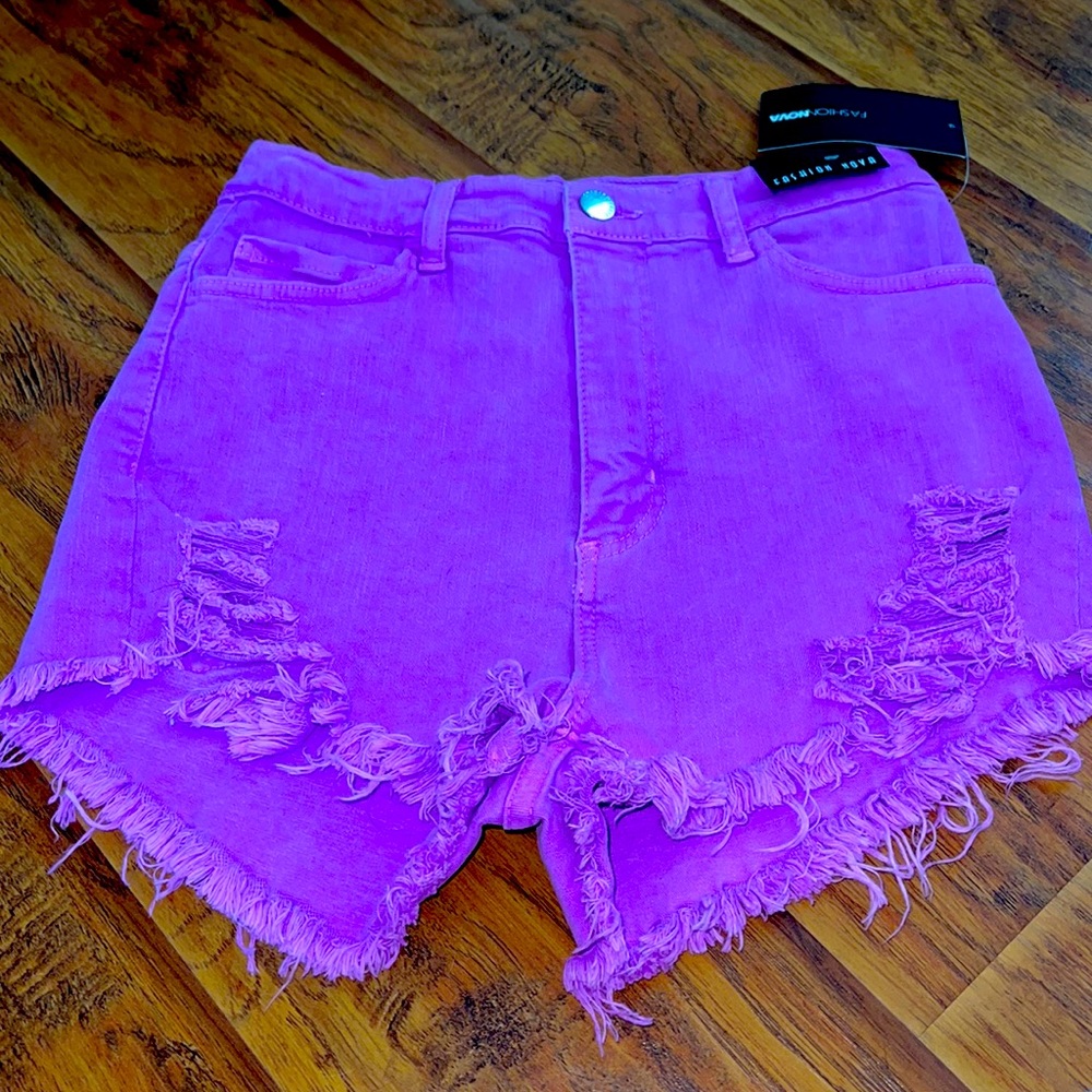 Neon purple high waisted shorts